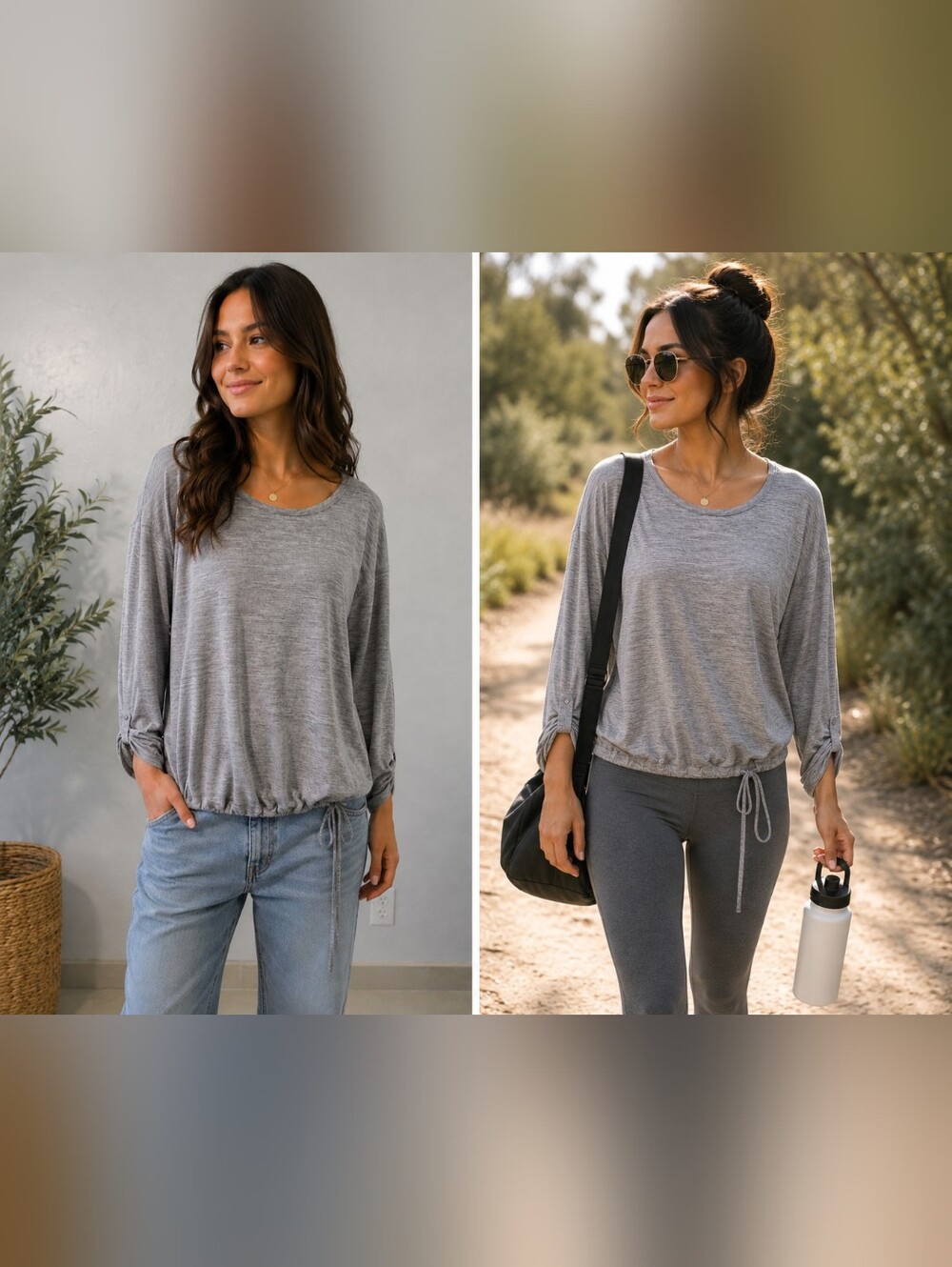 Columbia Sportswear Gray Athleisure HikingLong Sleeve Drawstring Hem Top Size XL